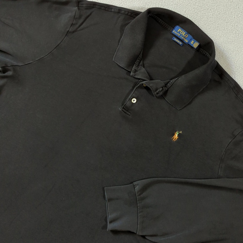 Polo Ralph Lauren Long Sleeve Polo Mens XL Black Classic Fit Cotton Flesh Pony